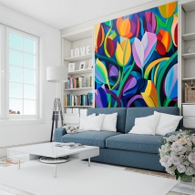 Wall mural or wallpaper tulips painting colors