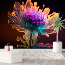 Wallpaper or wall mural drawing effect 3d colorful flower