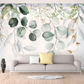 Wallpaper or mural drawing watercolor detail leaves