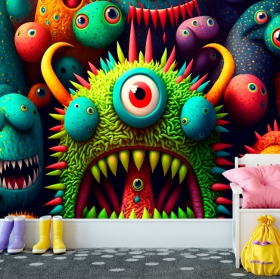 Wallpaper or photomural drawing for children youth curious monsters