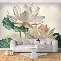 Wall mural or wallpaper illustration white lotus flowers