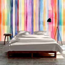 Wall mural or wallpaper vertical lines colors watercolor painting and texture