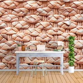 Patterned wallpaper or wall mural with handmade wicker textures