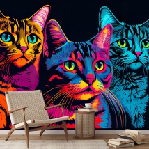 Wall mural or wallpaper portrait cats modern andy warhol style