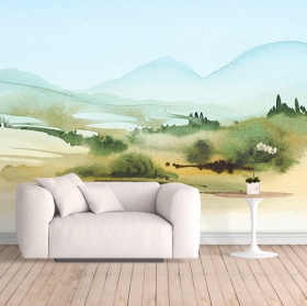 Wall mural or wallpaper watercolor landscape trees
