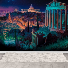 Wall mural or wallpaper drawing athens and american capitol