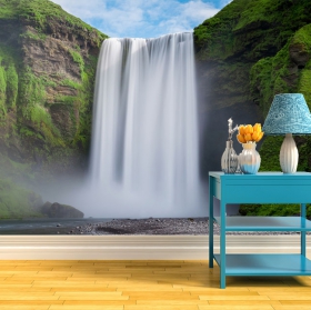 Wall mural or wallpaper natural landscape waterfall and mountain