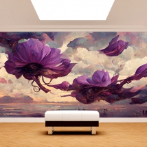 Wall mural or wallpaper painting surrealism flowers and landscape