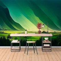 Wall mural or wallpaper painting horizon landscape with mountains and sky effect