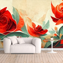 Wall mural or wallpaper painting artistic roses