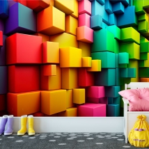 Colorful rainbow 3d cubes background wallpaper or mural