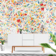 Wall mural or wallpaper drawing modern abstract art colorful triangles youthful