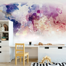 Wall mural or wallpaper world map with painting and geometric shapes modern youthful childish