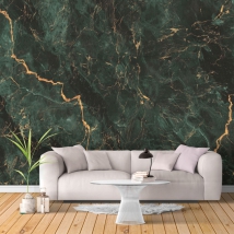 Dark emerald green marble wallpaper or wallpaper with golden texture decoration