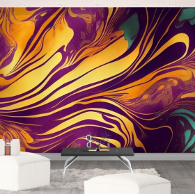 Wallpaper or mural drawing waves colors psychedelia modern painting