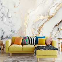 White and gold marble wallpaper or mural with textures