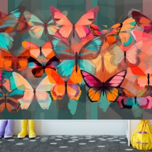 Wall mural or wallpaper colorful modern butterflies children's youth illustration