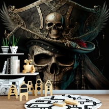 Wall mural or wallpaper illustration pirate skull caribbean youth child