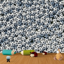 Wall mural or wallpaper composition realistic soccer balls top view