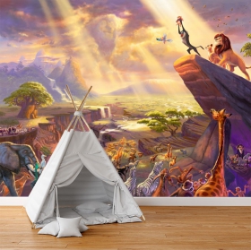 Wallpaper or mural drawing lion king mountain presentation