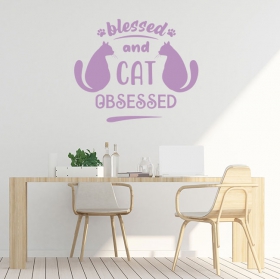 Decorative vinyl phrases blessed and obsessed with cats