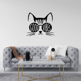 Decorative vinyl cats sunglasses with phrase good vibes