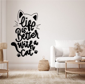 Cat vinyl stickers phrase life is better with a cat